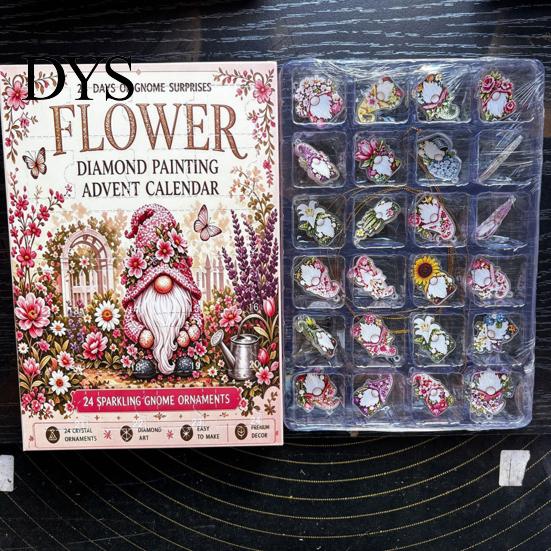 Creative Gift Box 24-Day Gnome Advent Calendar, Diamond Style Acrylic Ornament Set with Halloween Party Supplies Theme, Hanging Decor for Tree Window,