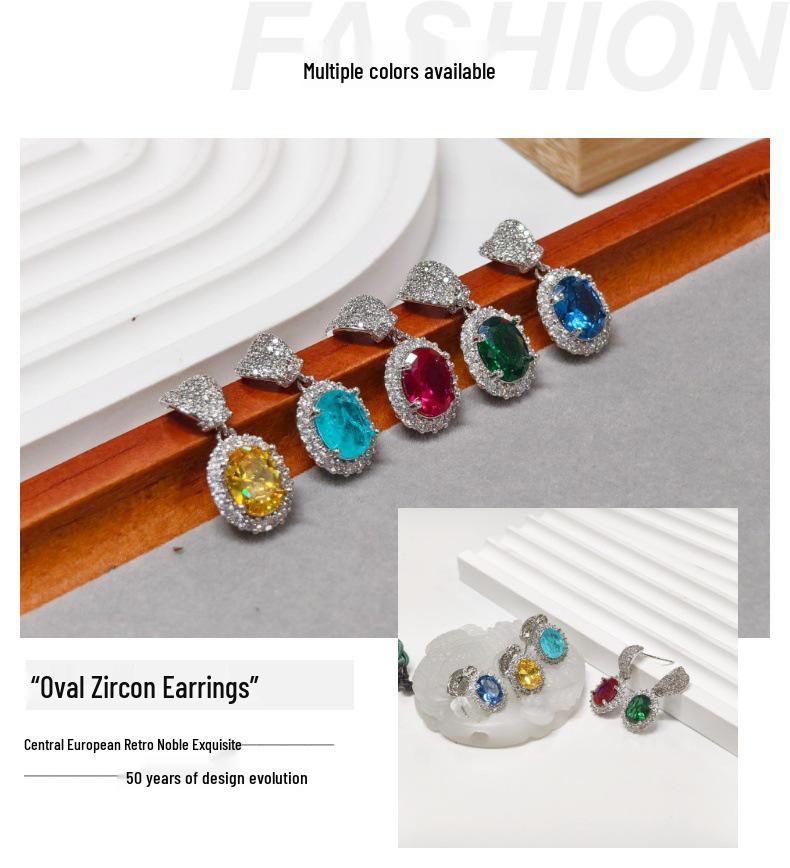 Gusen Jewelry Cross-Border Oval Earrings - European & American Style with Simple Color Gem Zirconia for Women