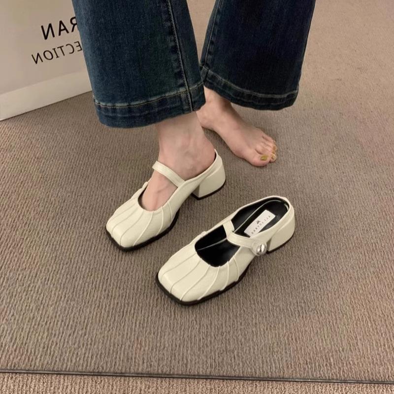 Französische High-End Silber Tasche Kopf Halbschuhe Damen Oberbekleidung Frühling und Sommer neu faule Ein-Pedal Dicke Ferse Einzelne Schuhe