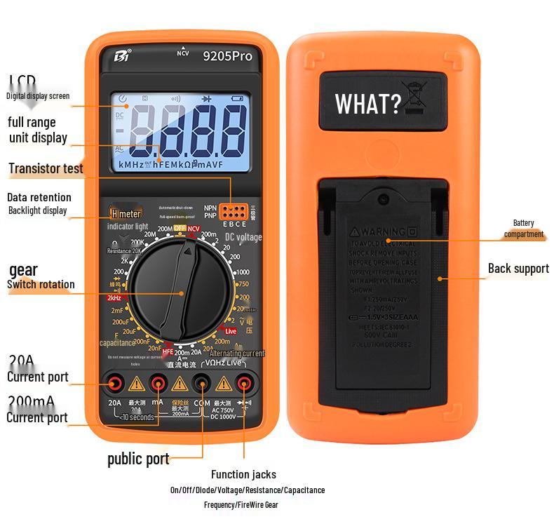 High Precision Anti-Burn Digital Multimeter Electrician's Model DT9205A/9205P-S9205PRO