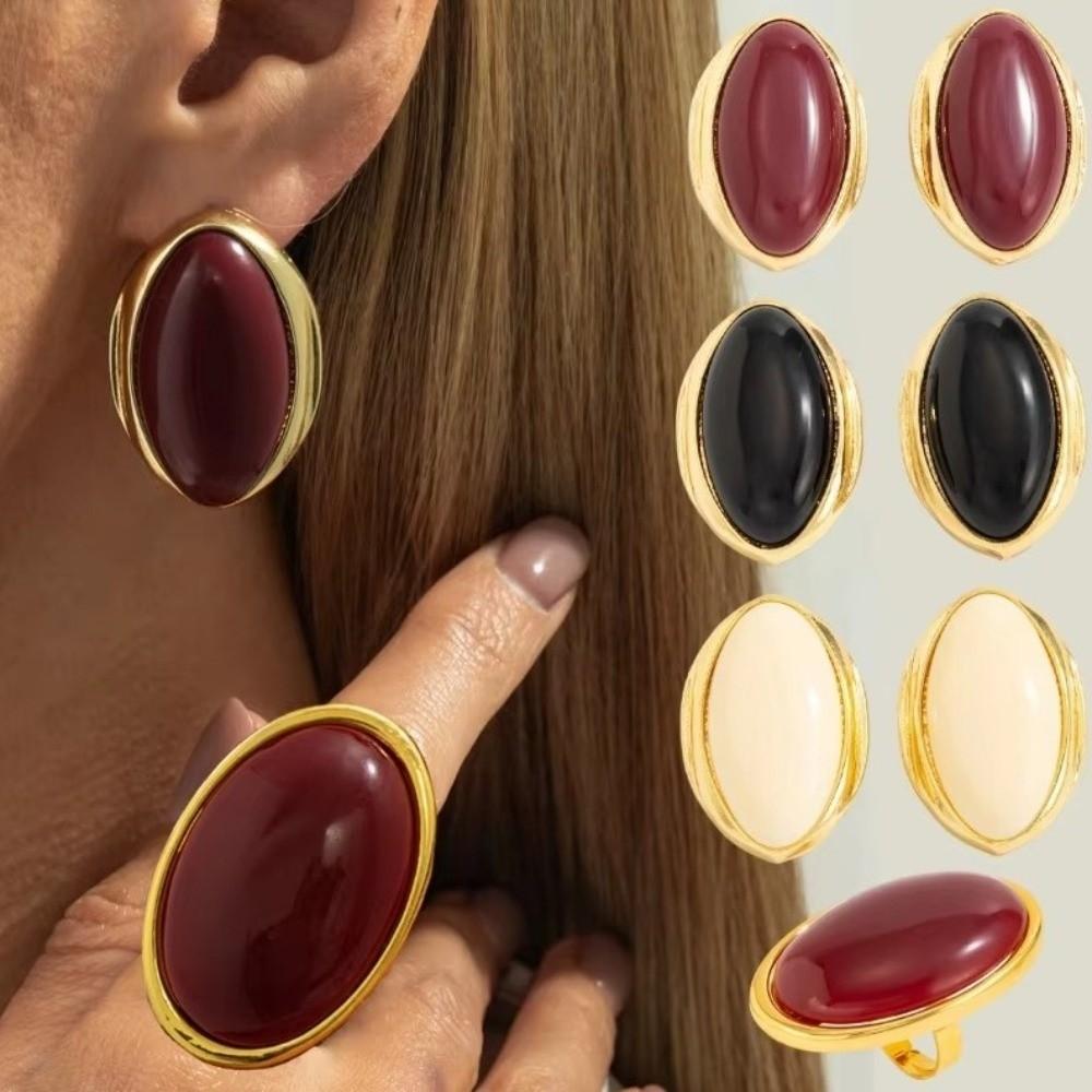High-end Jewelry Resin Oval Earrings Elegant Style Light Luxury Retro Earrings  New Year