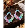 1 Pair Colorful Watercolor Print Hollow Acrylic Dangle Earrings, Exotic Geometric Openwork Design