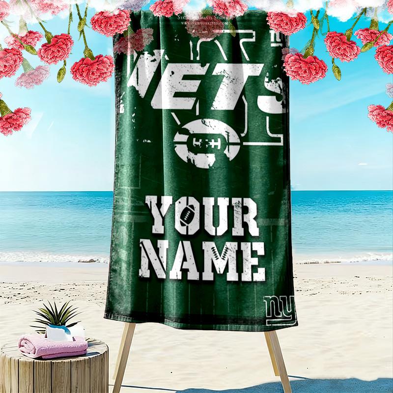 Name Custom New york jets Print Beach Towel, Large Soft Quick Dry Towel for Beach Camping Swimming