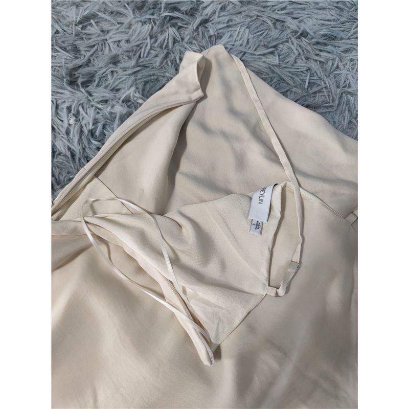 Foreign Trade Order Sling Backless Pile Collar Swing Collar Design Pleat Waist Hugging Irregular Dress Flesh Color Flattering Style