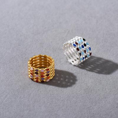 Anel Metálico Vazado Premium Cor Gota Esmaltada Boêmio Design de Nicho Retrô Anel Único Personalizado