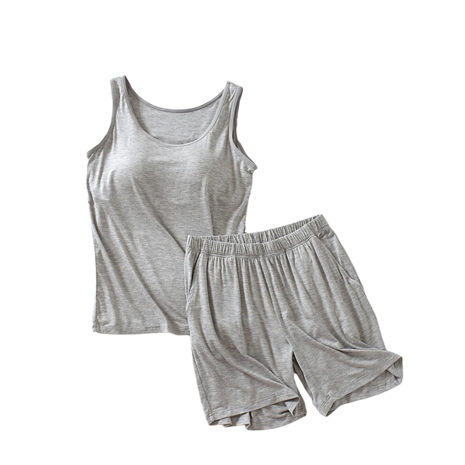 

Женский пижамный комплект с нагрудной подкладкой, однотонный жилет без рукавов, короткие штаны с разрезами, комплект из двух предметов XL