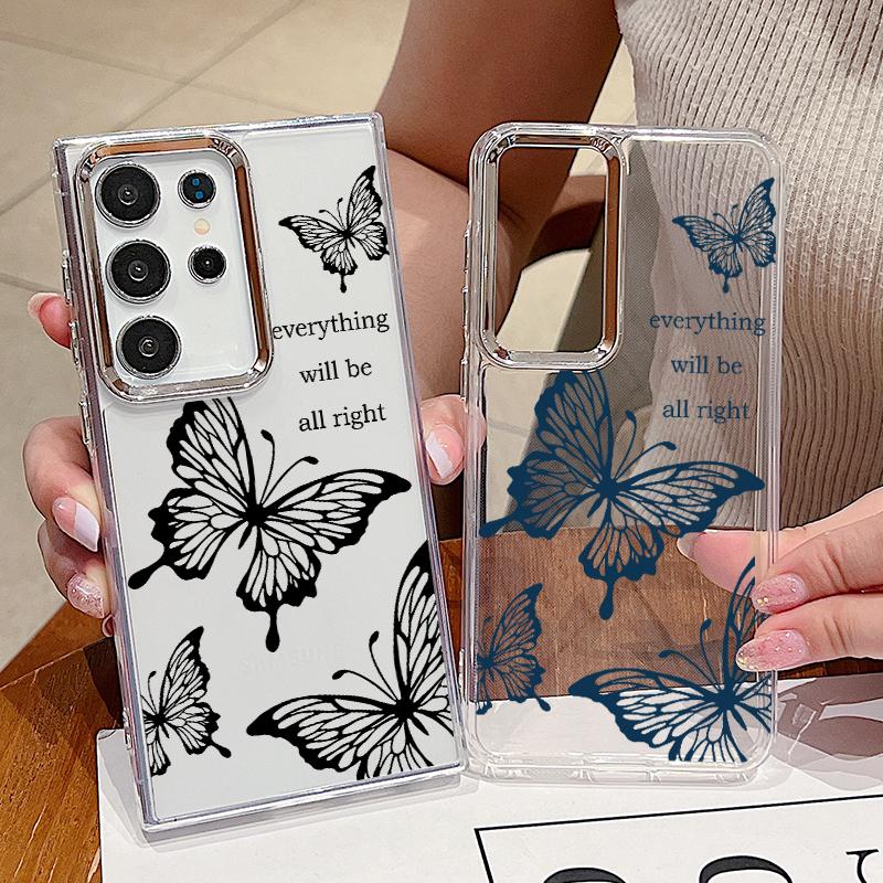 

Plating Lens Frame Butterfly Case for Samsung S24 S23 S22 Ultra S21 S20 Fe A14 A34 A52 A53 A15 A25 A35 A55 A54 5g Clear Tpu Soft Cover Samsung S24 чёрный