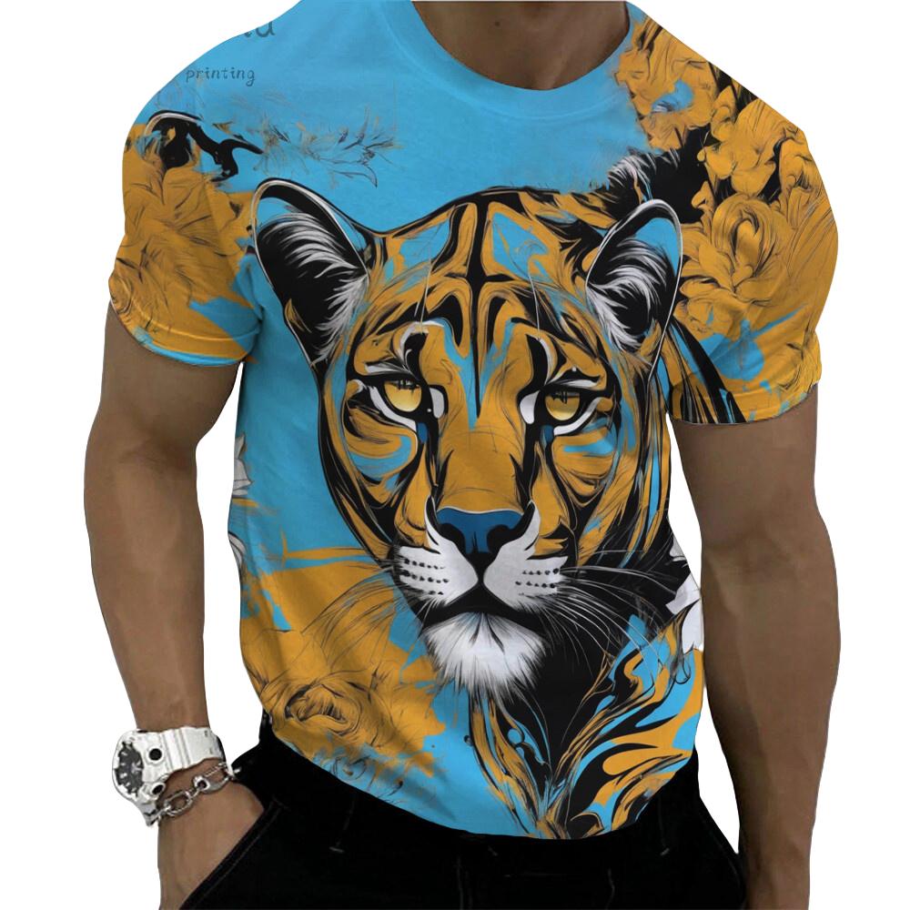 Herr Sommar Lejontryck Kortärmad Lejon Grafiska T-shirts Herr Sommarkläder T-shirt Herr Kortärmade T-shirts