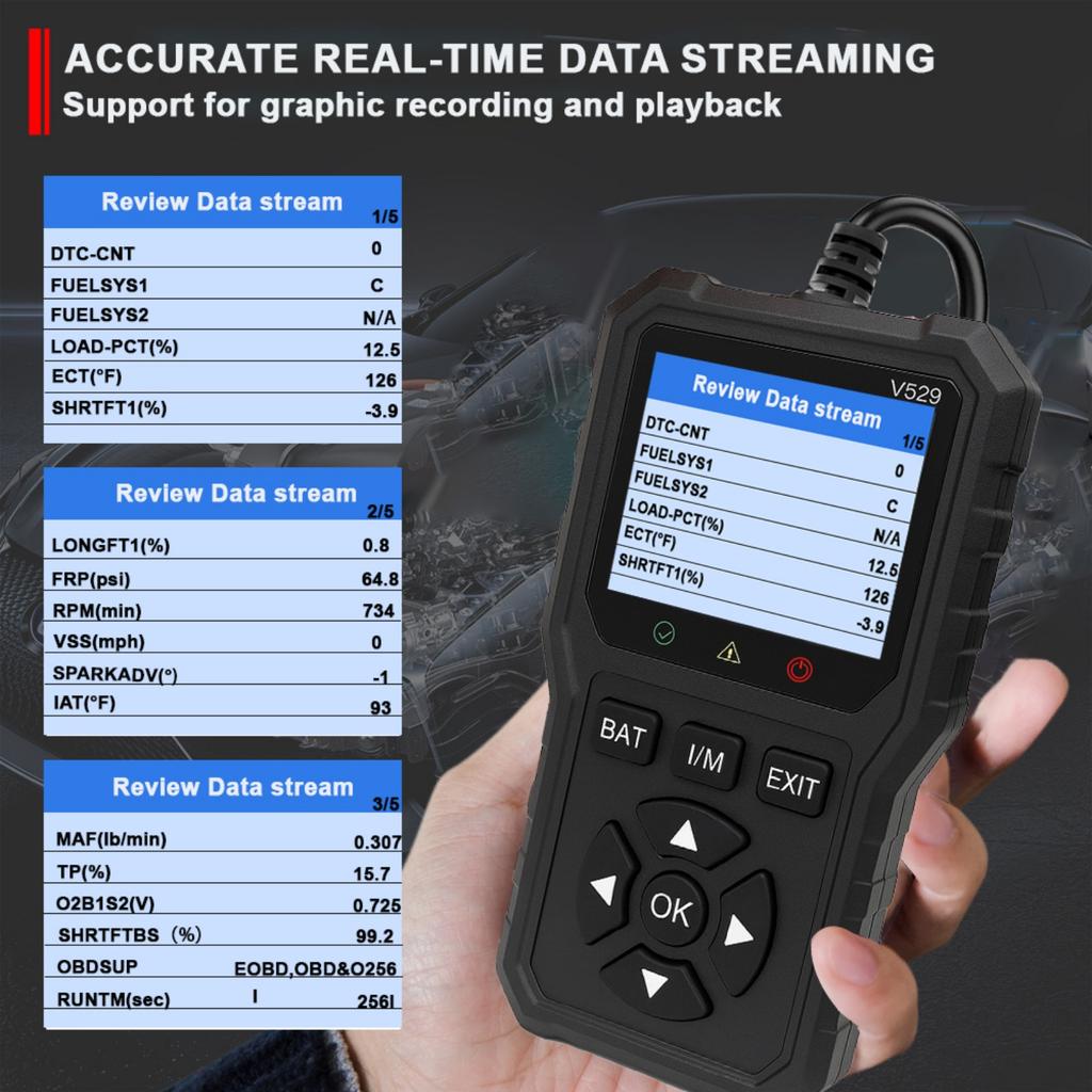 2025 New Car OBD2 Scanner Diagnostic Tool Code Reader Full OBDII Diagnostic FOXSUR V529 Battery Voltage Test Real time Data