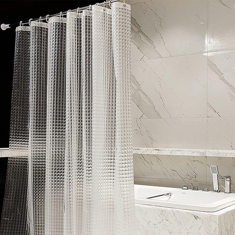 Shower Curtain Water Resistant Mildew Proof Plaid Bathroom Curtains Solid Various Color Transparent Peva Fabric for Toilet 200cm