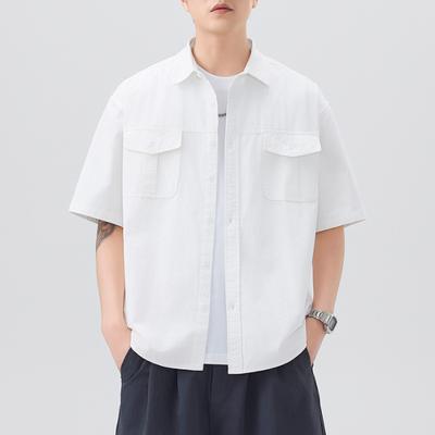 American Workwear Pure Cotton Short-sleeved Shirt Men's Japanese Retro Simple Versatile Mid-sleeved Shirt