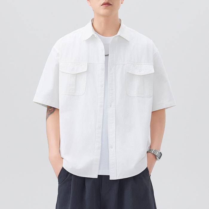 

Американская рабочая одежда Рубашка с коротким рукавом из чистого хлопка Мужская Японская Ретро Простая Универсальная Рубашка со средним рукавом 3XL белый