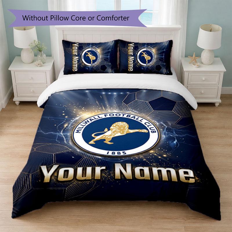 Millwall Custom Name Text Bedding Set 1 Duvet Cover+2 Pillowcases Soccer Logo Personalized Gift For Special Occasion Bedroom Decor