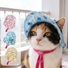 Pet Sun Hat Breathable Floral Print Wide Brim Hat with Ear Holes Adjustable Drawstring Sun UV Protection Small Dogs Cats
