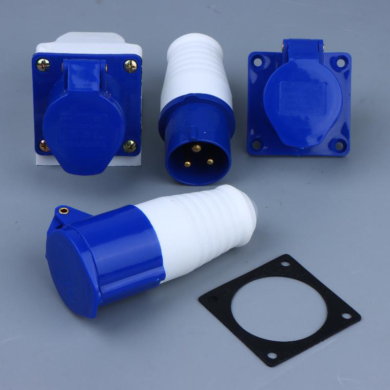 Easy Install 220V 16A 3 Pin Industrial Waterproof Plug Socket Durable Power Connector for Caravan Trailer Motorhome