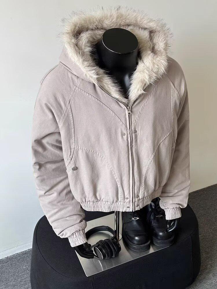 Men s Winter Patchwork Snow Leopard Fur Collar Hooded Jacket 3XL серый