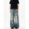 Kisko American Retro Distressed Whiskered Washed Loose Jeans for Men and Women, New Summer Style with Drape Effect