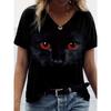 3D Printed Women's T-Shirt Black Cat Short Sleeve Daily Weekend Basic V Neck Regular Suitable for Cat Painting