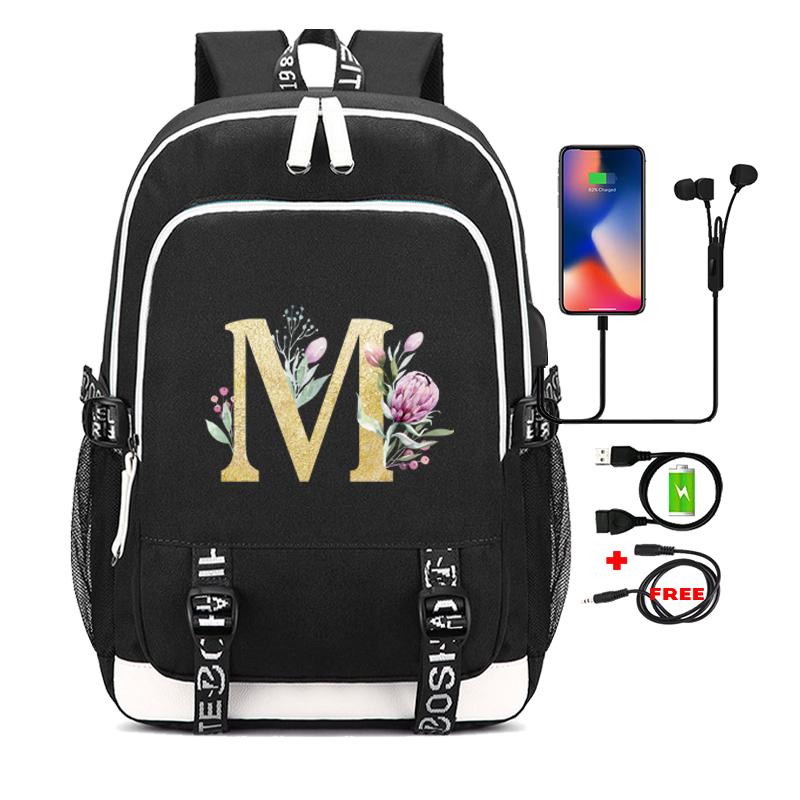 26 English Letters Black Backpack Cosplay Canvas Rucksack Children Kids Schoolbag Travel Bag Back To School Bookbag