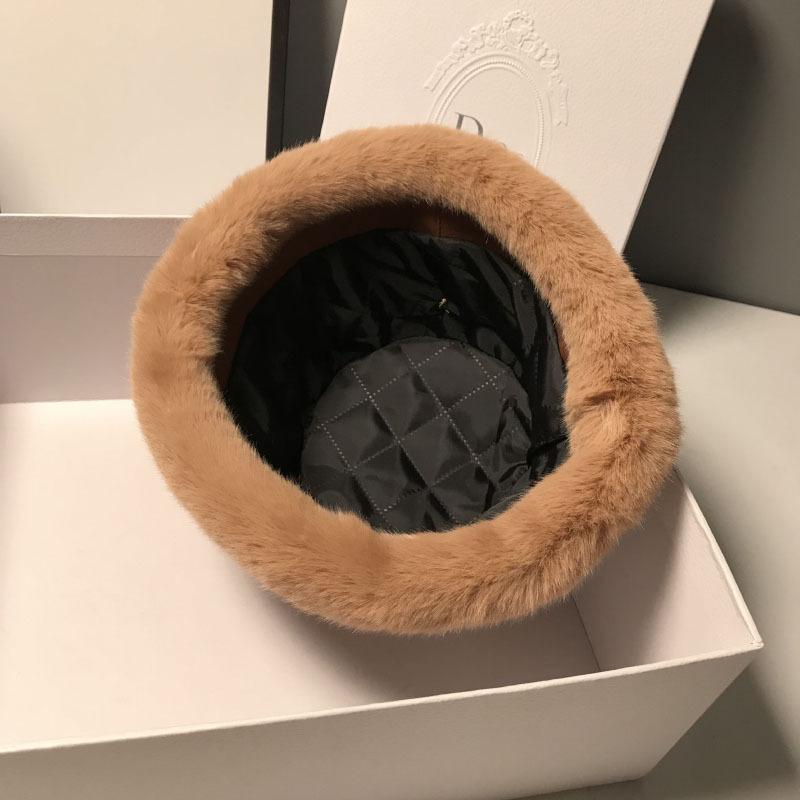Women Winter Fluffy Plush Bucket Hat Ladies Solid Warm Faux Fur Fisherman Cap