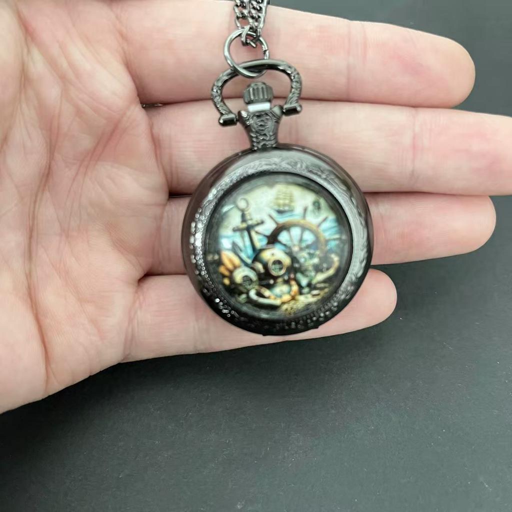Vintage Unique Nautical Sailboat Anchor Design Quartz Pocket Watch , With Chain Necklace Pendant,Great  Gift for Kids Male Men