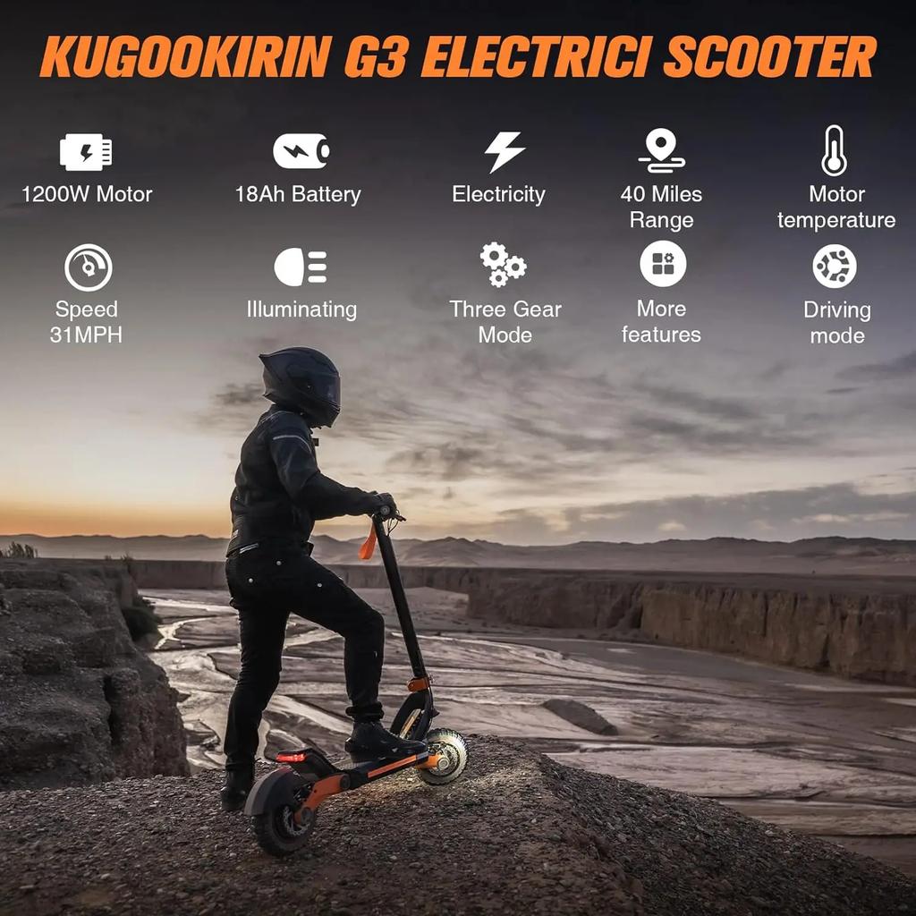 KuKirin G3 Electric Scooter 10.5 Inch 1200W Motor 52V 18Ah Lithium Battery Max Speed 50KM/H Touchable Display Control Panel