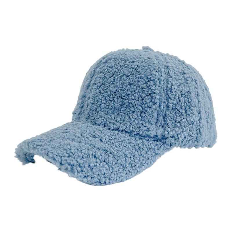 

Womens Lamb Wool Baseball Cap Fleece Pure Color Warm Outdoor Autumn Winter Gray Blue
