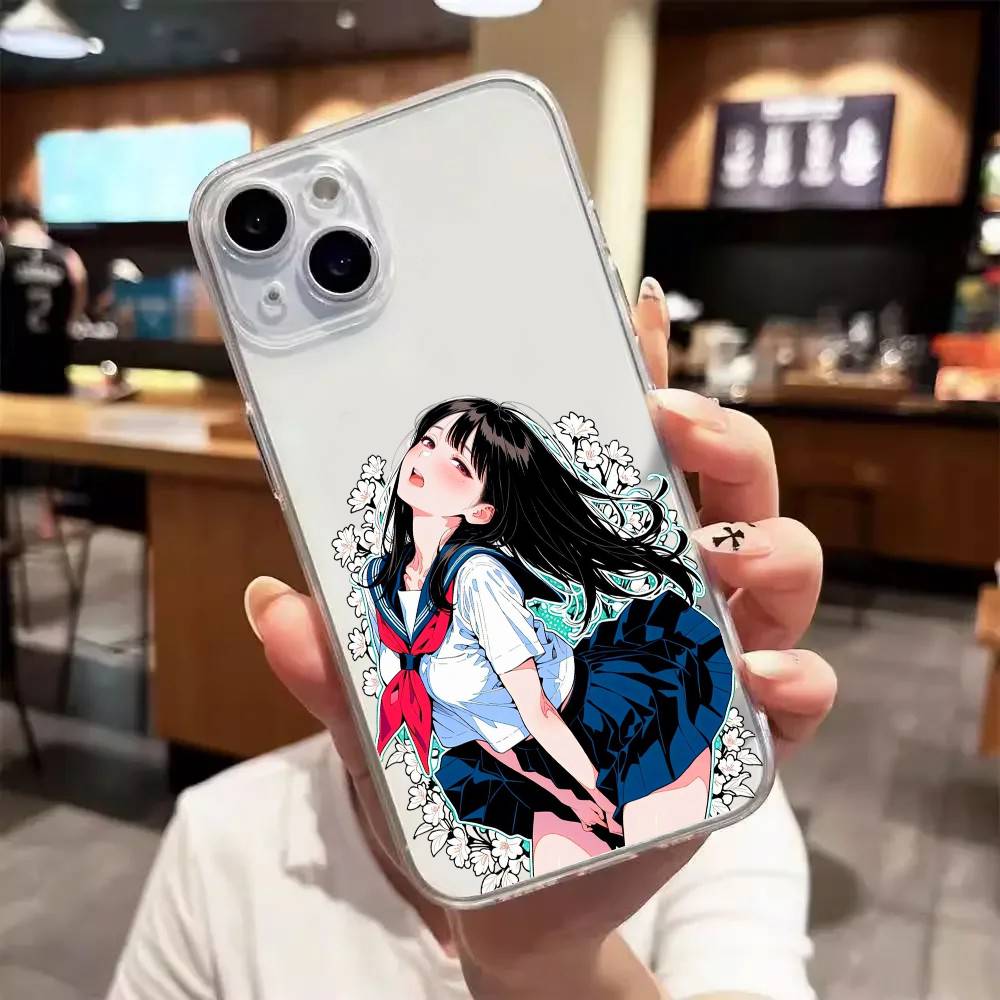 Kawaii Anime Girl Luxury Transparent Phone Case For IPhone 17 16 15 Pro Max 14 13 12 11