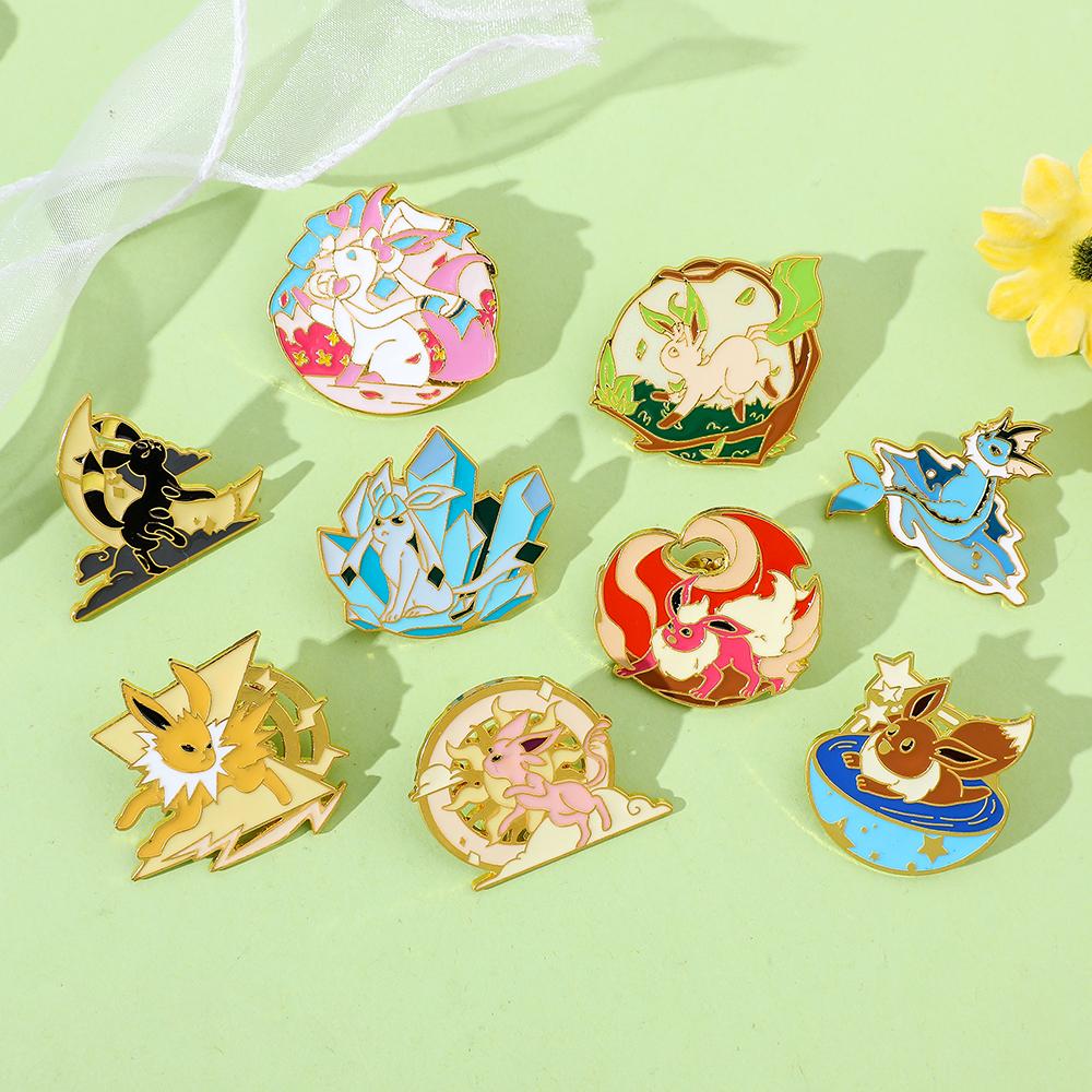 Spille Smaltate Eeveelution Eevee Anime, Spilla Metallica Cartoon, Distintivo Gioielli alla Moda, Accessorio per Vestiti Cappello Zaino Regali