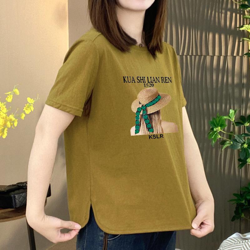 

Women s Plus Size Printed Round Neck Short Sleeve T-shirt - Loose, Belly Covering, Slimming, Versatile Mom Top 2XL