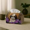 2D Flat, 1 Baroque-style Party Tissue Box, a Multifunctional Tissue Storage Box Featuring a Puppy Portrait, Adorned with Iris Flowers and Golden Accen