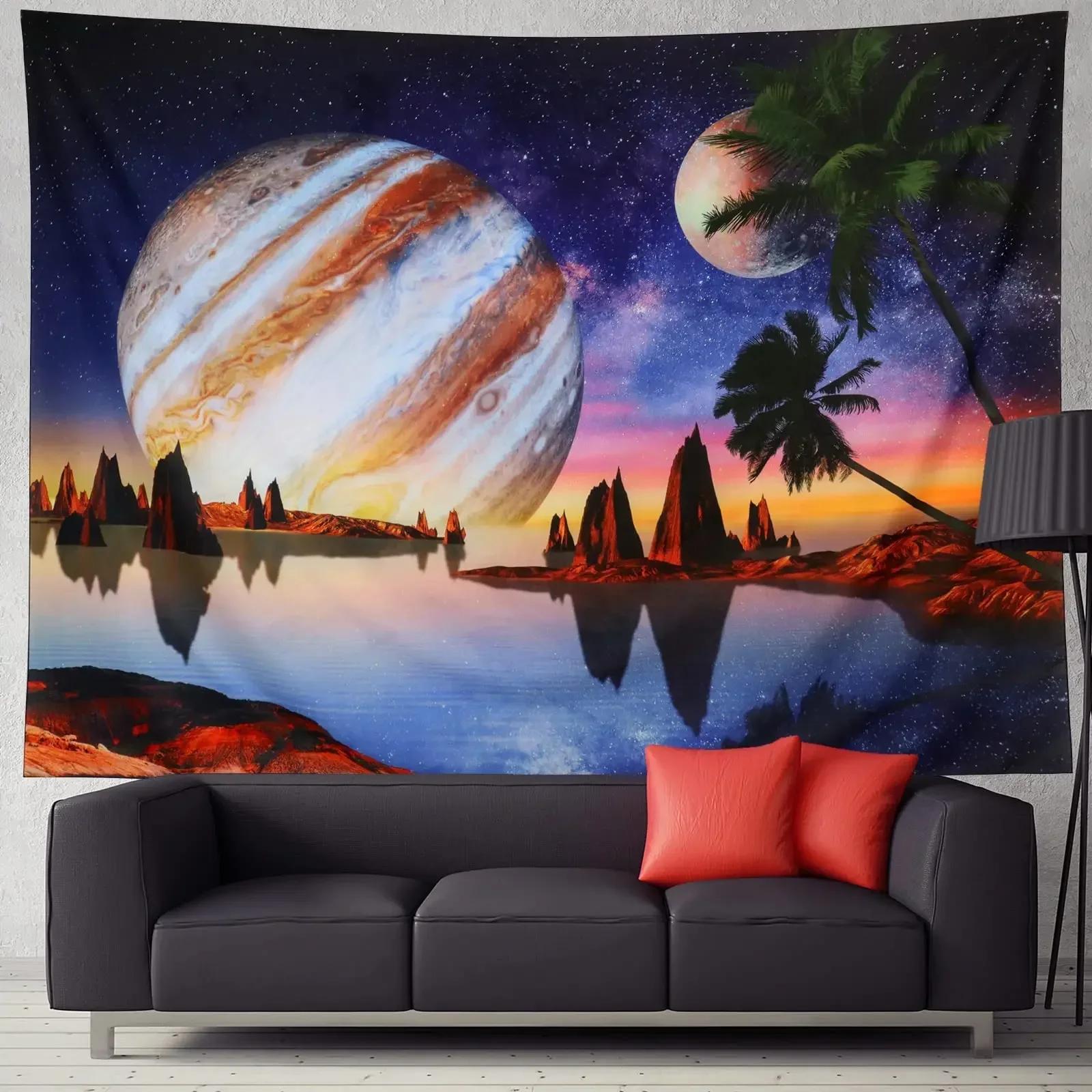 VIKAMA Cosmic SciFi Pyramid Tapestry Starry Sky Planets Egyptian Pyramid Elements Bedroom Esports Room Wall Decorat Tapestry 74x94cm(29x37in)