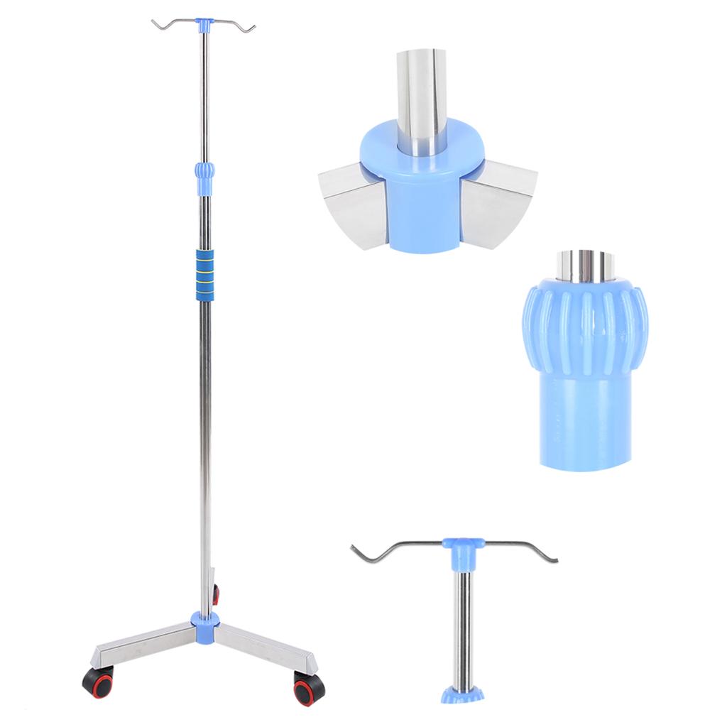 Adjustable IV Pole Stainless Steel IV Drip Stand Infusion Holder with 2 Hooks & Wheels for Home Clinic
