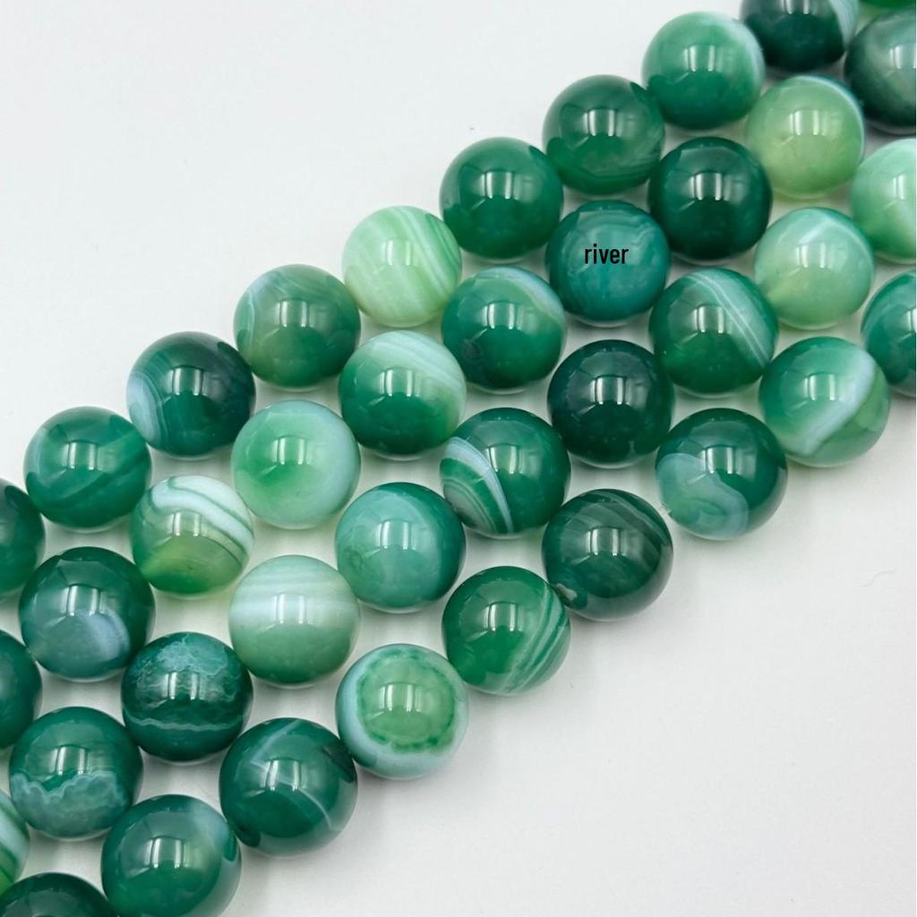 7A Natural Green Striped Agate Round Beads for Jewelry Making 