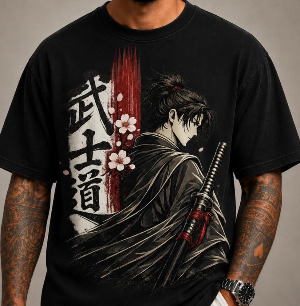 Anime Samurai Shirt Japanese Warrior Graphic Tee XL