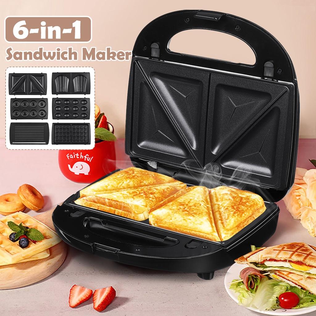 750W 6-in-1 Electric Waffle Machine Maker Multifunctional Sandwich Maker Home Muffin Cake Donut Bubble Waffle Maker Breakfast