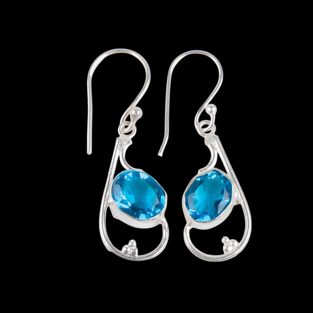 Swiss Blue Topaz Gemstone 925 Sterling Silver Jewelry Handcrafted Earrings 1.60" EE-49-4