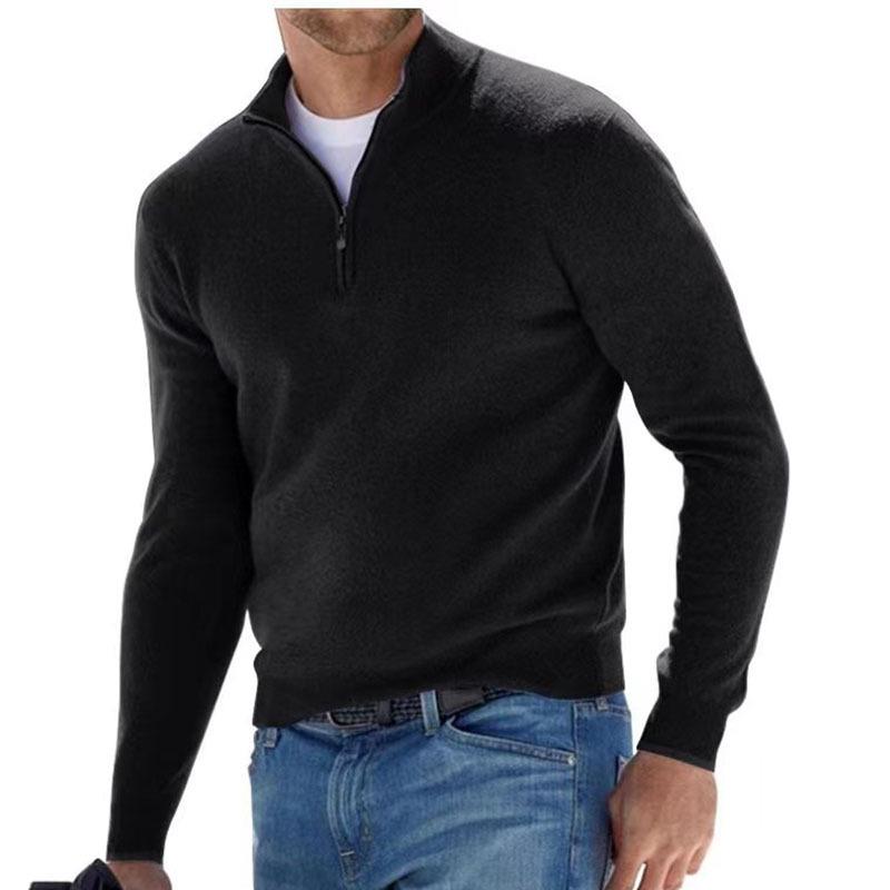 2023 Autumn Men's Long Sleeve V-Neck Wool Plush Polo Shirt