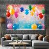 1 polyester fotoachtergrondbanner - met kleurrijke ballon- en stersymbolen, voor verjaardagen en jubilea
