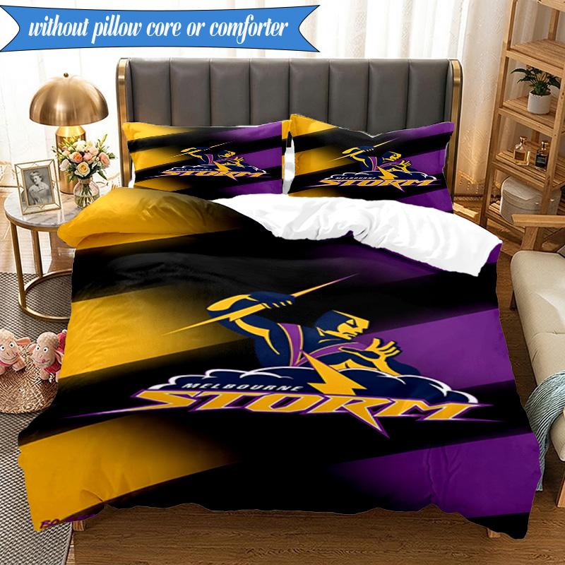 3PCS Melbourne Storm Team Bedding Set 2D Printing (Includes 1 Duvet Cover + 2 Pillowcases Coreless), Bedroom decor,Fan Gift