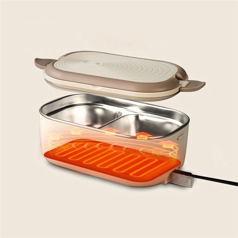 Heat-Generating 220V EU Plug Portable Electric Lunch Box 1L Stainless Steel Set Office Food Warmer Warming Functionality Beige