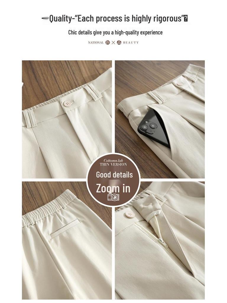 Tian Silk Wool High-Waist Wide-Leg Pants for Women - 2025 Spring/Autumn