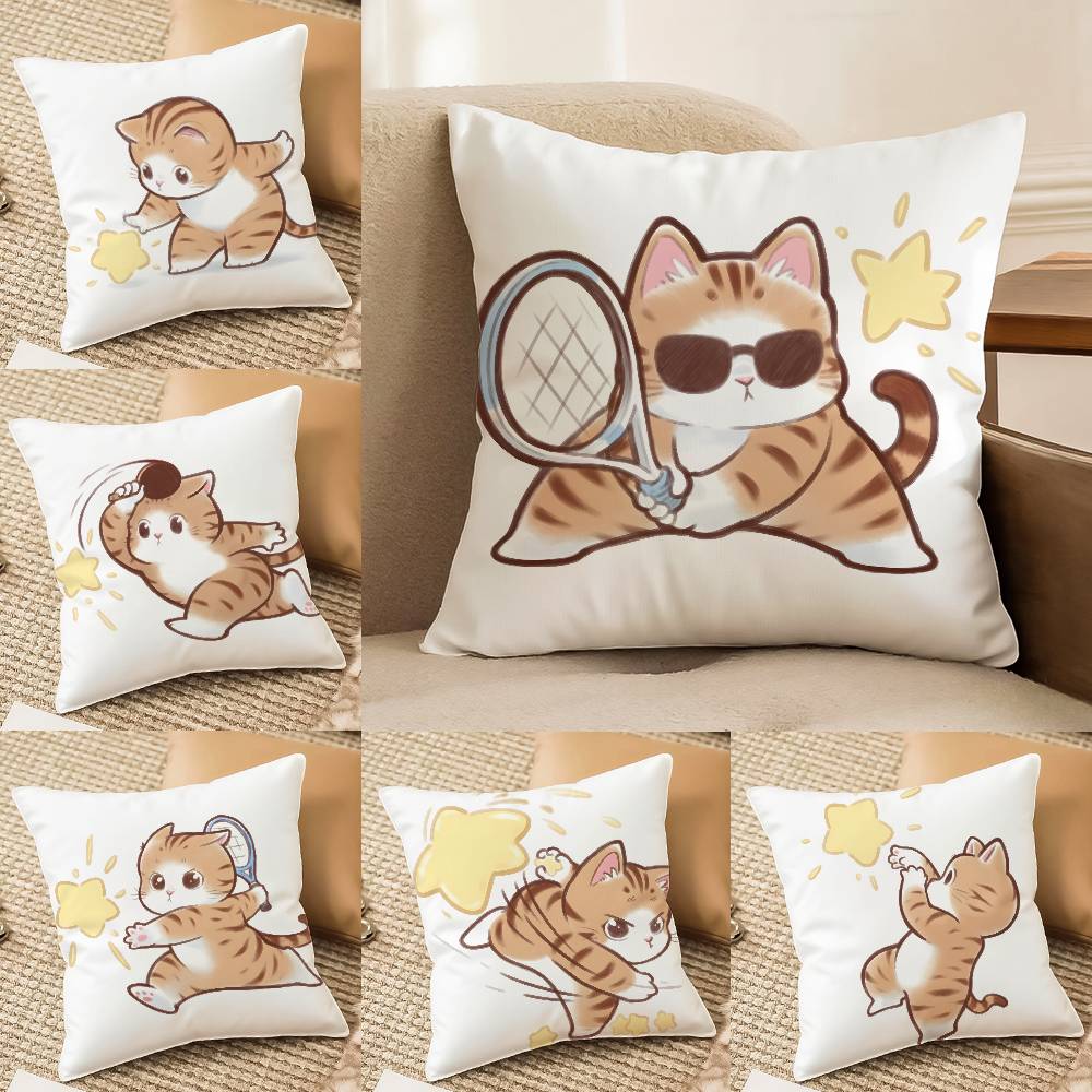 Cute Cat Athlete Childlike Heart Pillow Case Comfort Sofa Bed Silky Elegant Invisible Zipper Decorative Cushion Cover