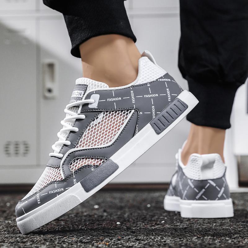 Men’s Sports Shoes Casual Skateboard Shoes Summer Breathable Student Grey Running Sneakers Plus Size