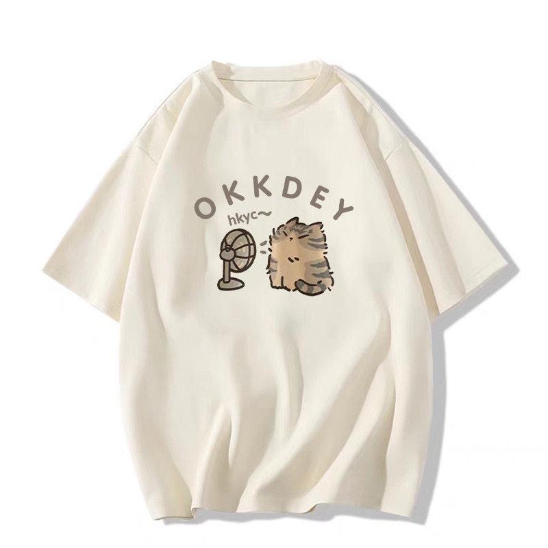 Plus Size Pure Cotton Short Sleeve T-Shirt, Couples Style, Loose Fit, American Niche Design, Dropped Shoulders