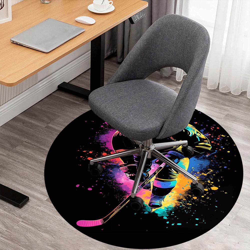 1pc Hockey Player Pattern Office Round Rugs, Under Chair Round Rugs for Living Room, Bedroom, Bathroom Decoration Carpet 091875