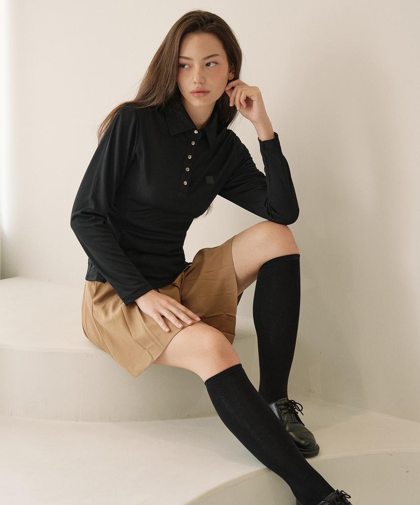 MARJE Line Puff Long Sleeve Pique Shirt Black