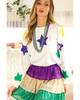 Azura Exchange White Mardi Gras Star Printed Long Sleeve Top