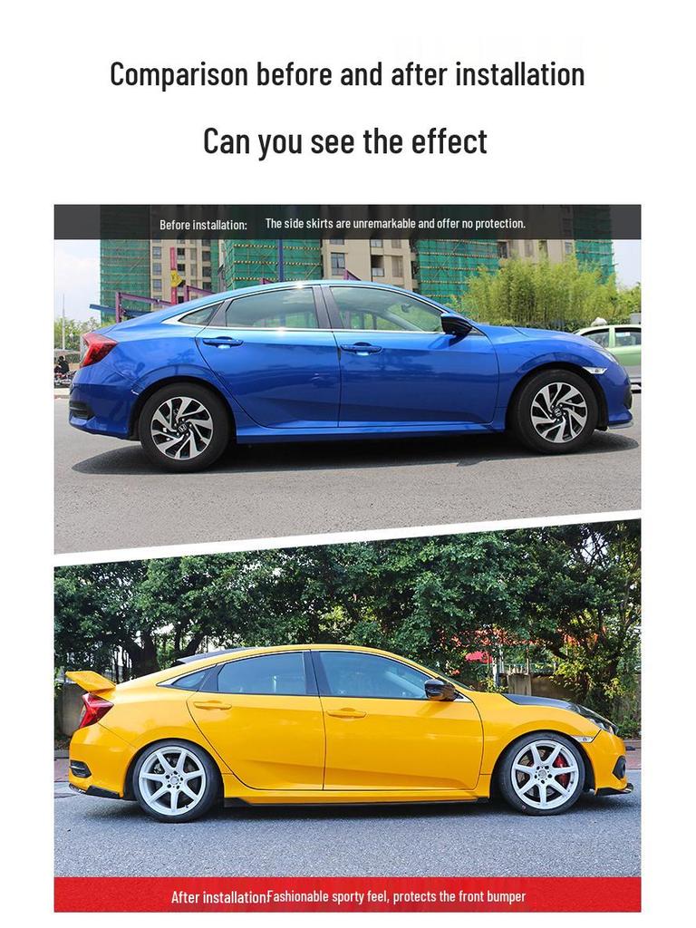 Boční prahy ve stylu karbonových vláken pro Honda Civic Sport 2016-2019 (10. generace) - Lesklá černá