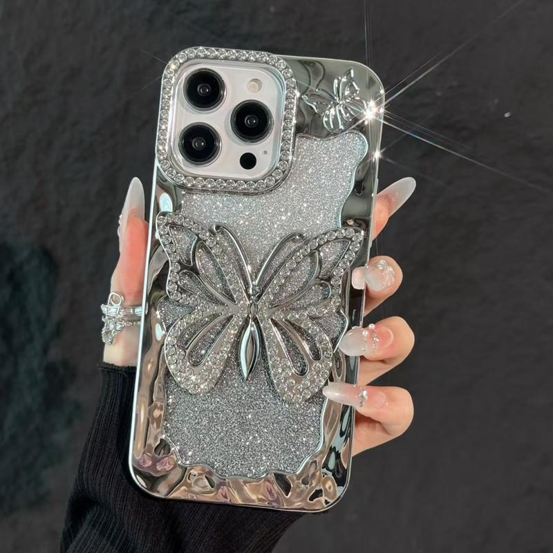 Soft Butterfly Diamond Phone Case For iPhone 11 12 13 14 15 16 17 Pro Max Plus Air Glitter Bumper Back Cases Cover